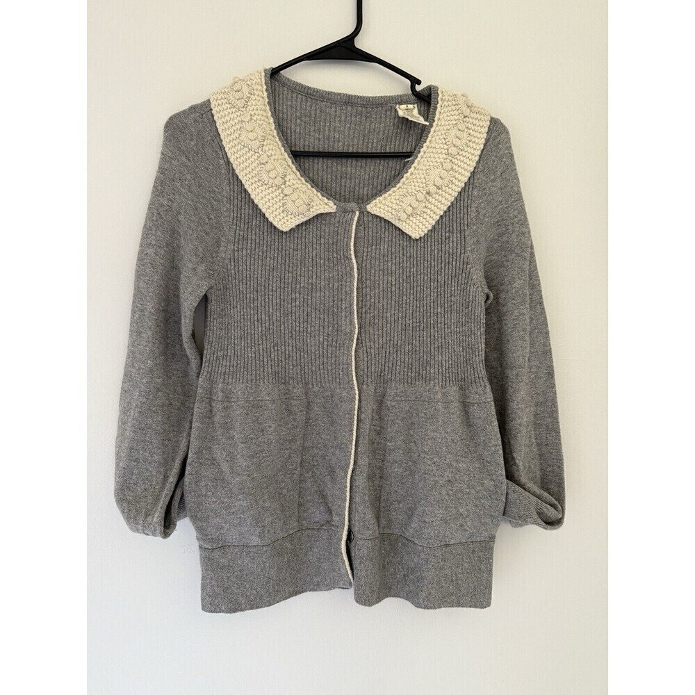 Anthropologie Field & Flower Gray Ivory Cardigan Sweater, Size Small